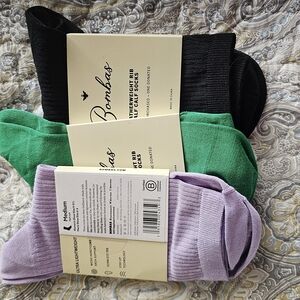 Bombas Women's Lightweight Rib Crew Socks - Black, Green, and Purple